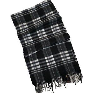 Cashmink New Black and White Plaid Fringed Scarf